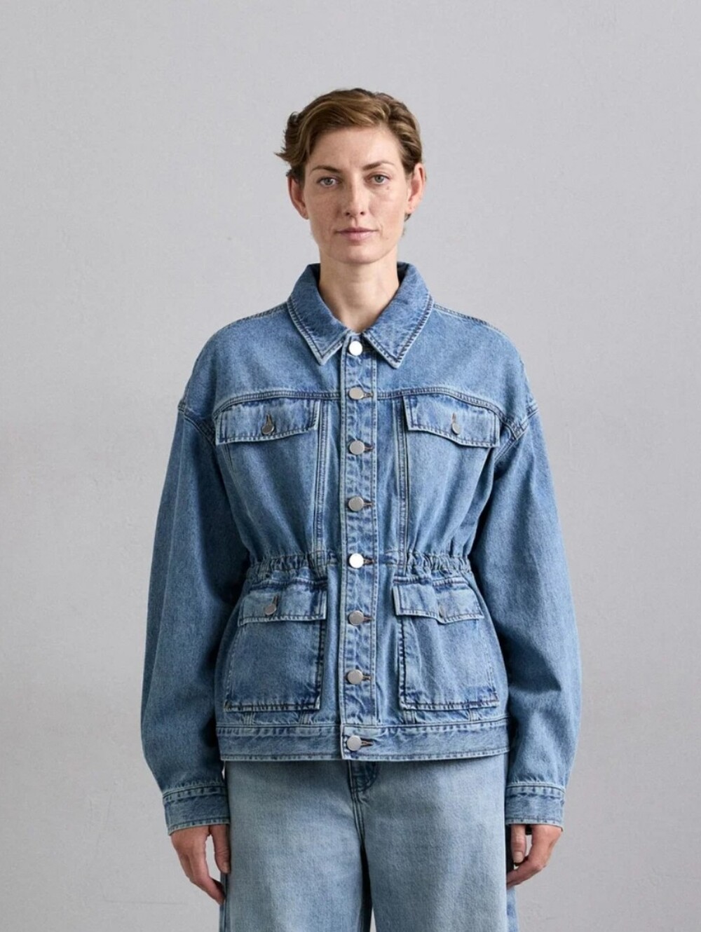Rag & Bone Amy Cinched Denim Jacket Ithaca Light Blue Adjustable Waist XL